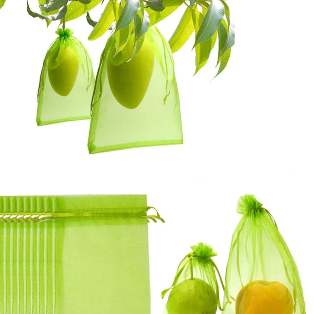 100 Pack Army Green 7x5 Inch Drawstring Mesh Bags for Potatoes Fruit Vegetables Plants Flowers Protection.