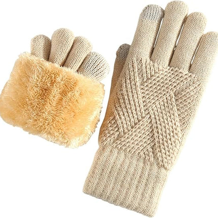 Unisex Beige Winter Running Gloves with Thick Fleece Lining for Warmth.