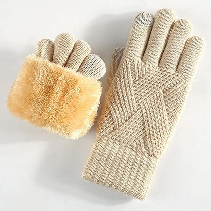 Unisex Beige Winter Running Gloves with Thick Fleece Lining for Warmth.