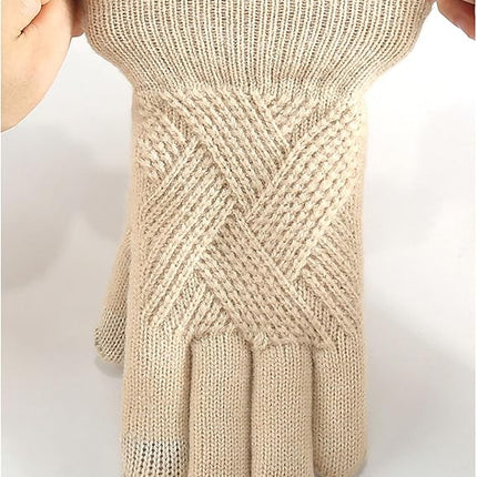 Unisex Beige Winter Running Gloves with Thick Fleece Lining for Warmth.