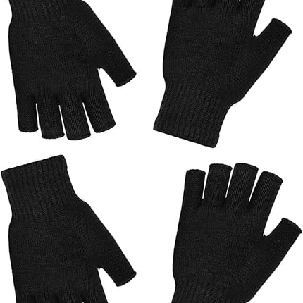 Unisex Black Touchscreen Gloves 2 Pack - Ideal for Work Writing Typing with Half Fingers.