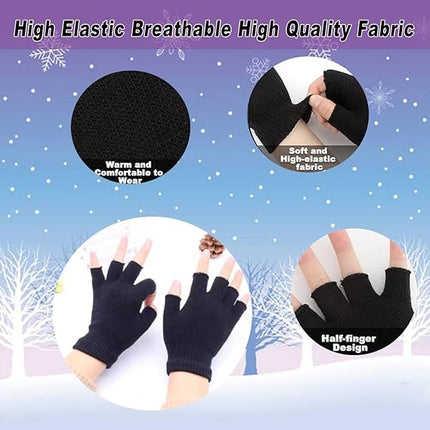 Unisex Black Touchscreen Gloves 2 Pack - Ideal for Work Writing Typing with Half Fingers.
