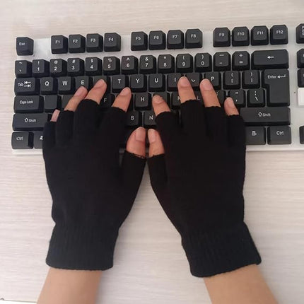 Unisex Black Touchscreen Gloves 2 Pack - Ideal for Work Writing Typing with Half Fingers.