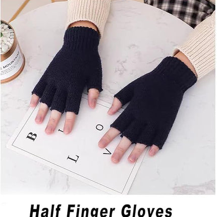 Unisex Black Touchscreen Gloves 2 Pack - Ideal for Work Writing Typing with Half Fingers.