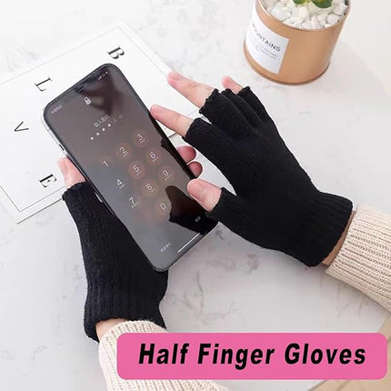 Unisex Black Touchscreen Gloves 2 Pack - Ideal for Work Writing Typing with Half Fingers.