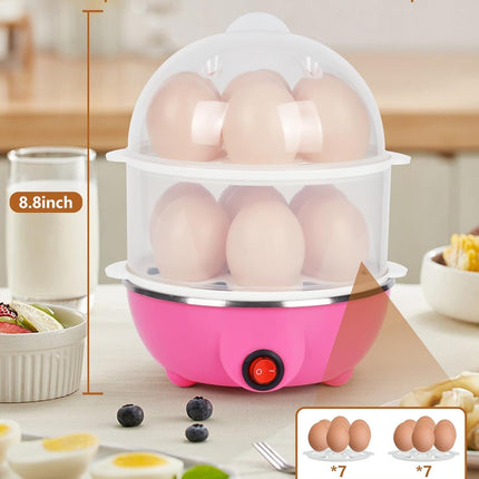 Electric Egg Cooker 14 Egg Capacity Double Layer with Timer Automatic Shut-Off 350W Multifunctional for Steaming Eggs Heating Milk Food Yellow.