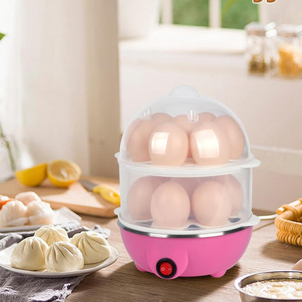 Electric Egg Cooker 14 Egg Capacity Double Layer with Timer Automatic Shut-Off 350W Multifunctional for Steaming Eggs Heating Milk Food Yellow.
