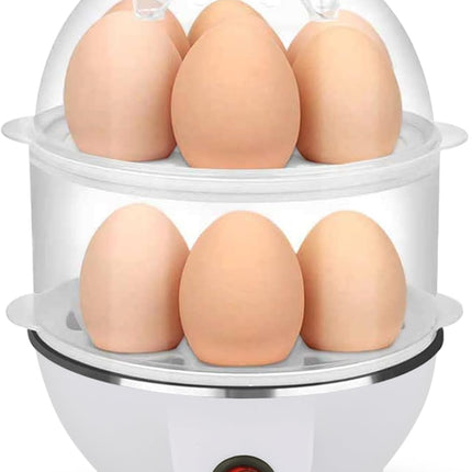 Electric Egg Cooker 14 Egg Capacity Double Layer with Auto Shut-Off Timer 350W Multifunctional for Steaming Eggs Heating Milk Food White.