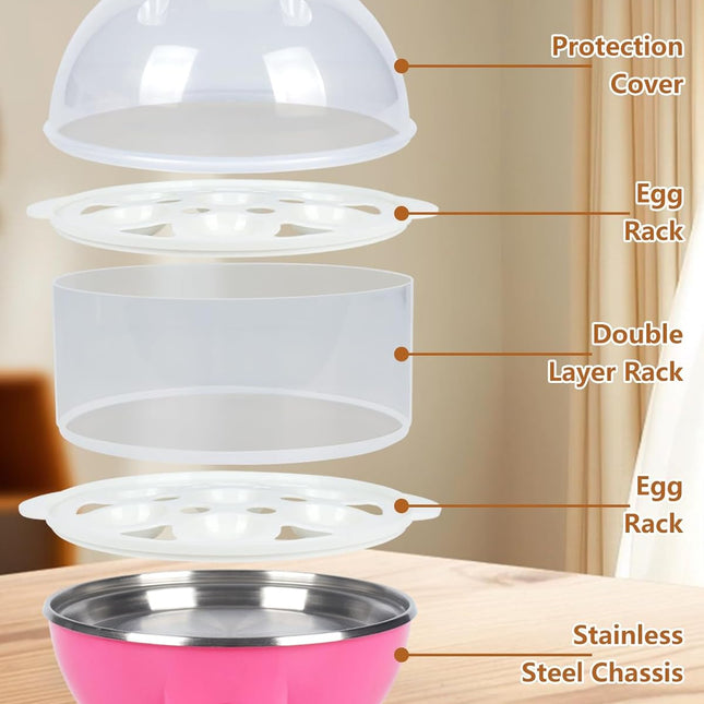Electric Egg Cooker 14 Egg Capacity Double Layer with Auto Shut-Off Timer 350W Multifunctional for Steaming Eggs Heating Milk Food White.