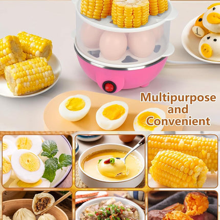 Electric Egg Cooker 14 Egg Capacity Double Layer with Auto Shut-Off Timer 350W Multifunctional for Steaming Eggs Heating Milk Food White.