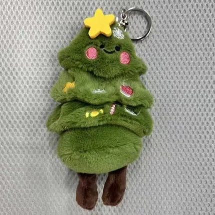 Christmas Tree Decoration Green Soft Plush Keychain Hanger for Home Office School Decor.