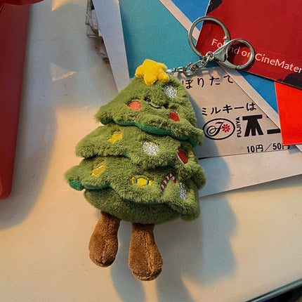 Christmas Tree Decoration Green Soft Plush Keychain Hanger for Home Office School Decor.
