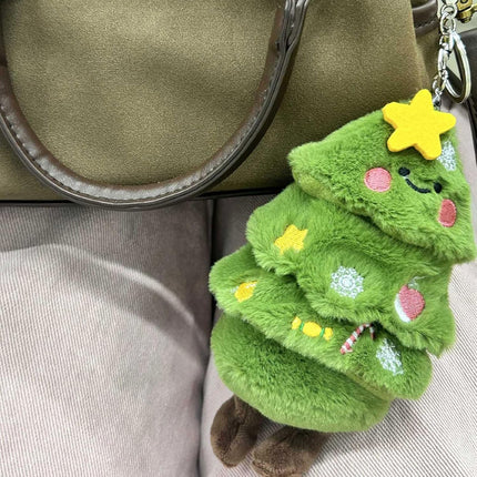 Christmas Tree Decoration Green Soft Plush Keychain Hanger for Home Office School Decor.