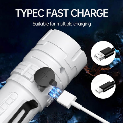 Rechargeable LED Torch - White - 1 Piece - Lightweight Portable Flashlight for Camping Backpacking Hiking.