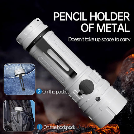 Rechargeable LED Torch - White - 1 Piece - Lightweight Portable Flashlight for Camping Backpacking Hiking.