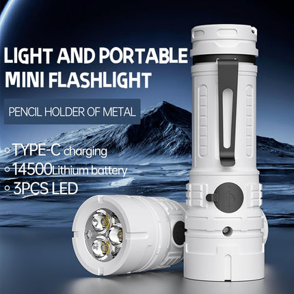 Rechargeable LED Torch - White - 1 Piece - Lightweight Portable Flashlight for Camping Backpacking Hiking.