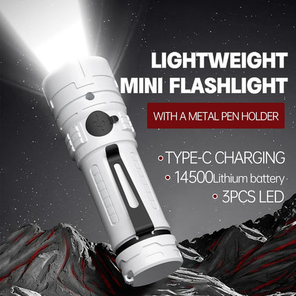 Rechargeable LED Torch - White - 1 Piece - Lightweight Portable Flashlight for Camping Backpacking Hiking.