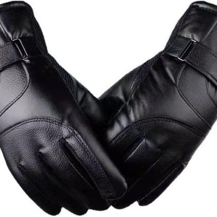 Men's Black Winter Gloves Thick Fleece Lined Warm for Outdoor Cycling Skiing.