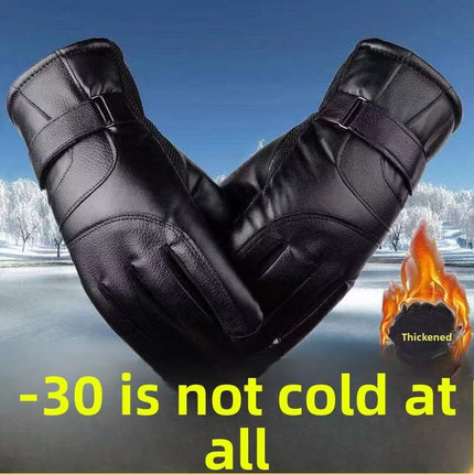 Men's Black Winter Gloves Thick Fleece Lined Warm for Outdoor Cycling Skiing.