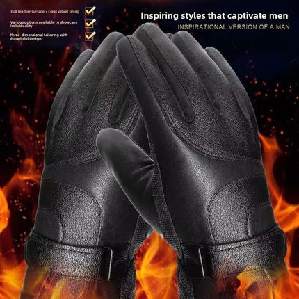 Men's Black Winter Gloves Thick Fleece Lined Warm for Outdoor Cycling Skiing.