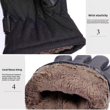 Men's Black Winter Gloves Thick Fleece Lined Warm for Outdoor Cycling Skiing.