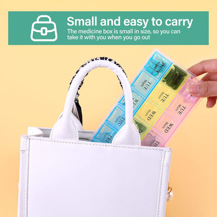 7 Day Pill Organizer 3 Compartments AM PM Evening 21 Slot Weekly Medication Storage Box.