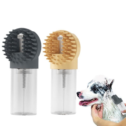 2-in-1 Silicone Pet Bath Brush with Shampoo Dispenser - Grey - Massage Grooming Tool for Dogs and Cats - Perfect for Bath Time Care.