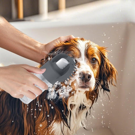 2-in-1 Silicone Pet Bath Brush with Shampoo Dispenser - Grey - Massage Grooming Tool for Dogs and Cats - Perfect for Bath Time Care.