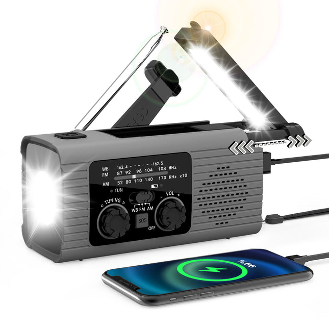 Multi-Colour Solar & Hand Crank Portable Radio 4000mAh Rechargeable Battery Operated Emergency Radio for Indoor Outdoor Use.