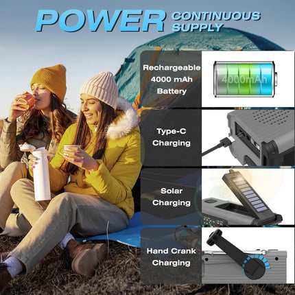 Multi-Colour Solar & Hand Crank Portable Radio 4000mAh Rechargeable Battery Operated Emergency Radio for Indoor Outdoor Use.