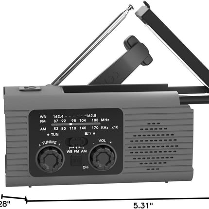 Multi-Colour Solar & Hand Crank Portable Radio 4000mAh Rechargeable Battery Operated Emergency Radio for Indoor Outdoor Use.