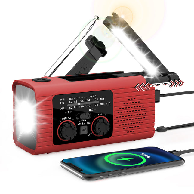 Multicolour 4000mAh Solar Hand Crank Portable Radio Rechargeable Battery Powered Emergency Indoor Outdoor Use.