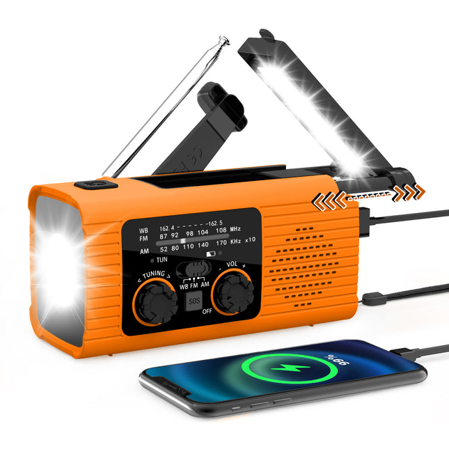 Multi-Colour Solar & Hand Crank 4000mAh Portable Radio Rechargeable Battery Operated Emergency Indoor Outdoor Use.