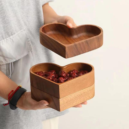 4-Piece Heart-Shaped Wooden Bowl Set Snack Fruit Dried Food Nut Candy Storage Decorative Display Bowls.