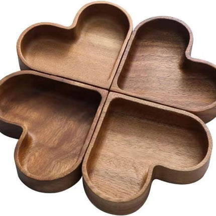 4-Piece Heart-Shaped Wooden Bowl Set Snack Fruit Dried Food Nut Candy Storage Decorative Display Bowls.