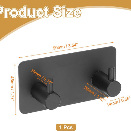 2 Pack Self Adhesive Stainless Steel Towel Hooks 304 Rust Proof Waterproof Black.