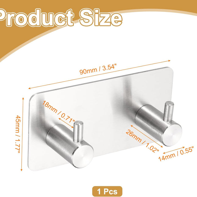 2 Pack Self-Adhesive Towel Hooks Stainless Steel 304 Rustproof Waterproof Silver Wall Mounted Bathroom Kitchen Accessories.