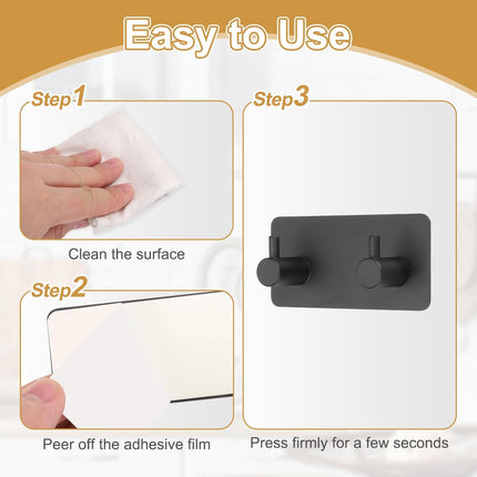 2 Pack Self-Adhesive Towel Hooks Stainless Steel 304 Rustproof Waterproof Silver Wall Mounted Bathroom Kitchen Accessories.
