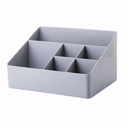 Gray Blue Cosmetic Storage Box 6 Compartments Organizer for Skincare and Jewelry.