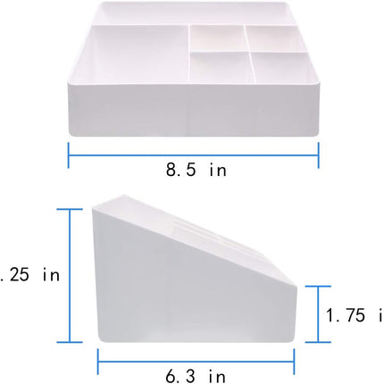 Gray Blue Cosmetic Storage Box 6 Compartments Organizer for Skincare and Jewelry.