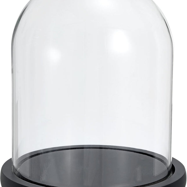 Glass Dome with Black Wooden Base - Clock Shaped Display Case - Home Decor - Desk Ornament - Christmas Decoration for Indoor Use.
