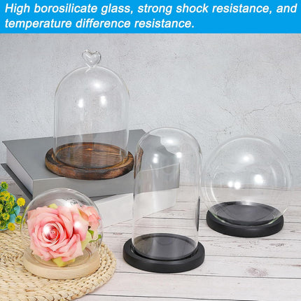 Glass Dome with Black Wooden Base - Clock Shaped Display Case - Home Decor - Desk Ornament - Christmas Decoration for Indoor Use.
