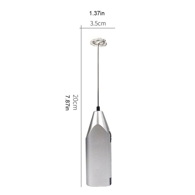 Electric Milk Frother Silver Handheld Mini Coffee Blender No Battery Required.
