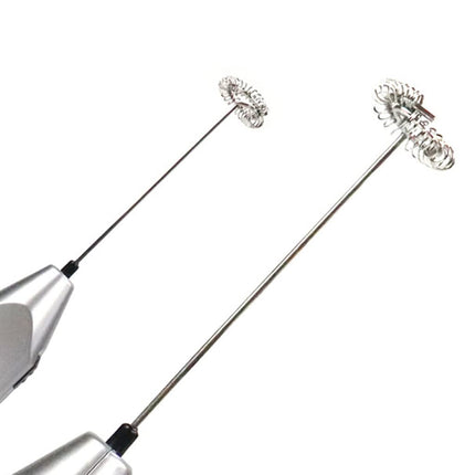 Electric Milk Frother Silver Handheld Mini Coffee Blender No Battery Required.
