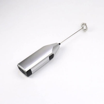 Electric Milk Frother Silver Handheld Mini Coffee Blender No Battery Required.