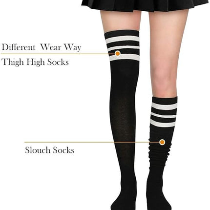 Women's Thick Stay Up Hold Up Striped Over Knee Casual Stockings.