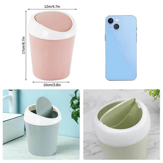 Small Trash Can with Swing Lid - Plastic Desktop Waste Bin for Office Kitchen Bathroom Student Accommodation.