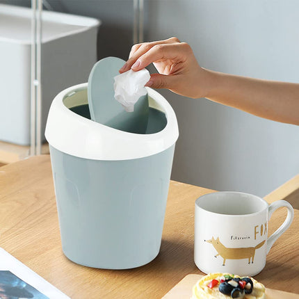 Small Trash Can with Swing Lid - Plastic Desktop Waste Bin for Office Kitchen Bathroom Student Accommodation.