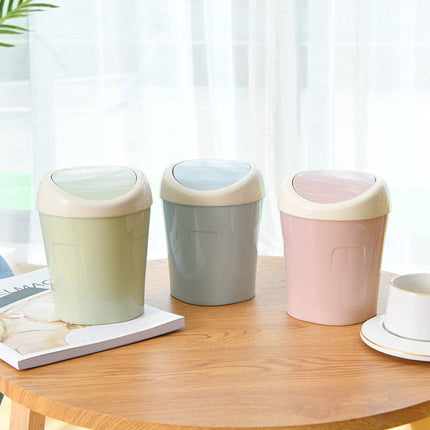 Small Trash Can with Swing Lid - Plastic Desktop Waste Bin for Office Kitchen Bathroom Student Accommodation.