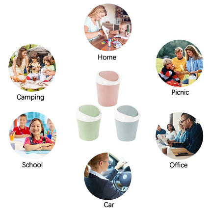 Small Trash Can with Swing Lid - Plastic Desktop Waste Bin for Office Kitchen Bathroom Student Accommodation.
